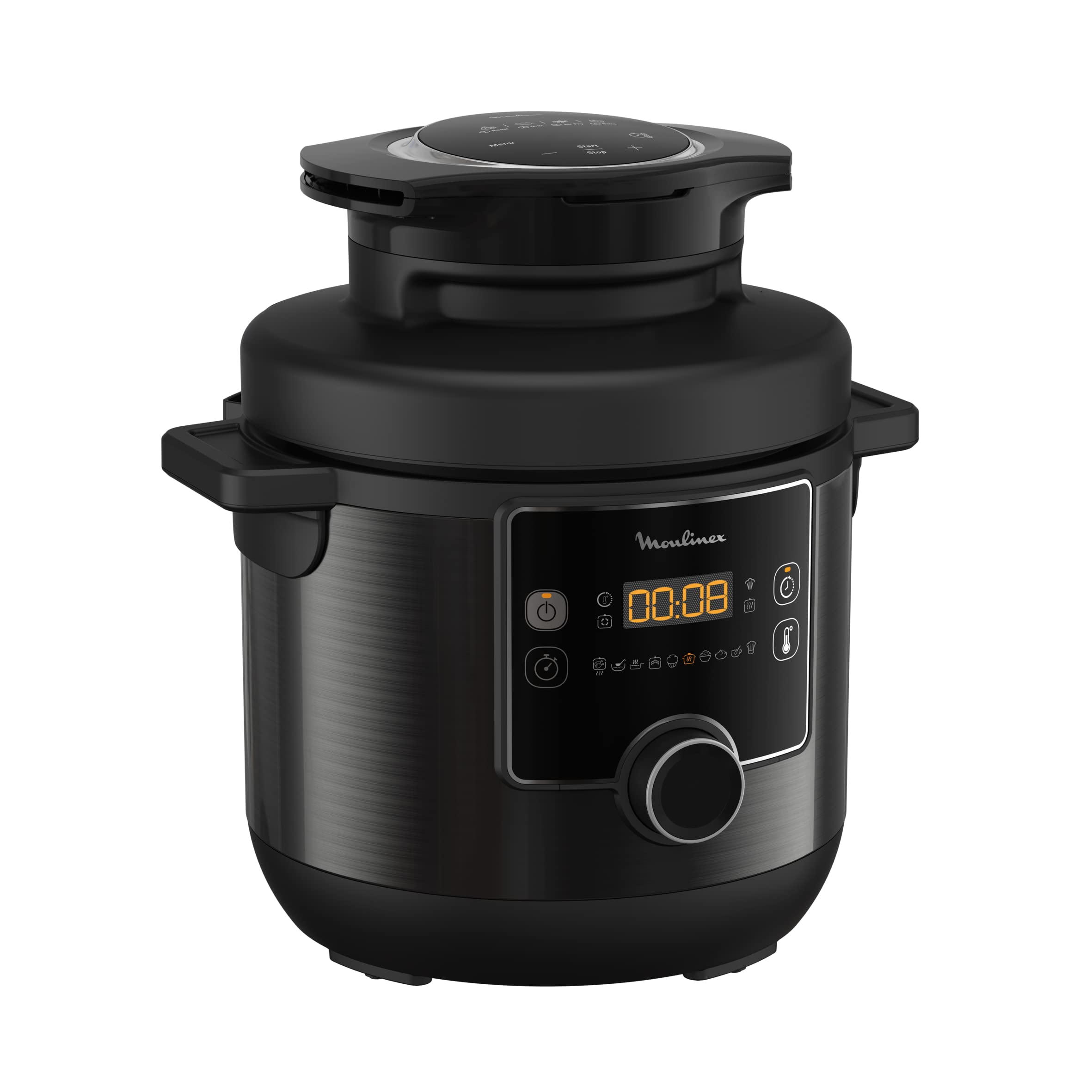 Moulinex CE7788 Turbo Cuisine et Fry Multicuiseur, Couvercle Turbo-Crisp multifonction, 15 programmes automatiques, Cuisson sous pression, Application, Louche incluse, Noir
