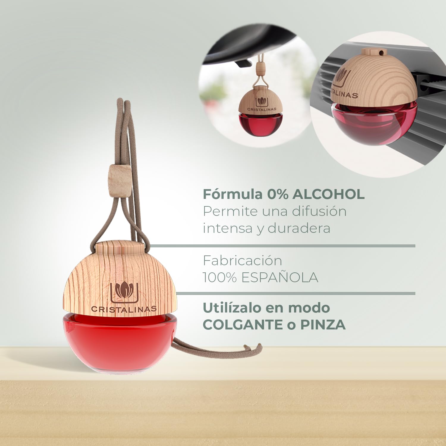 CRISTALINAS | Pack 12 Ambientador Esfera para Coche| 100% Puro | Absorbe Olores | Pack Ahorro | Larga Duración 8 Semanas | 6 ml | 0% Alcohol (PACK 12, Cerezo)