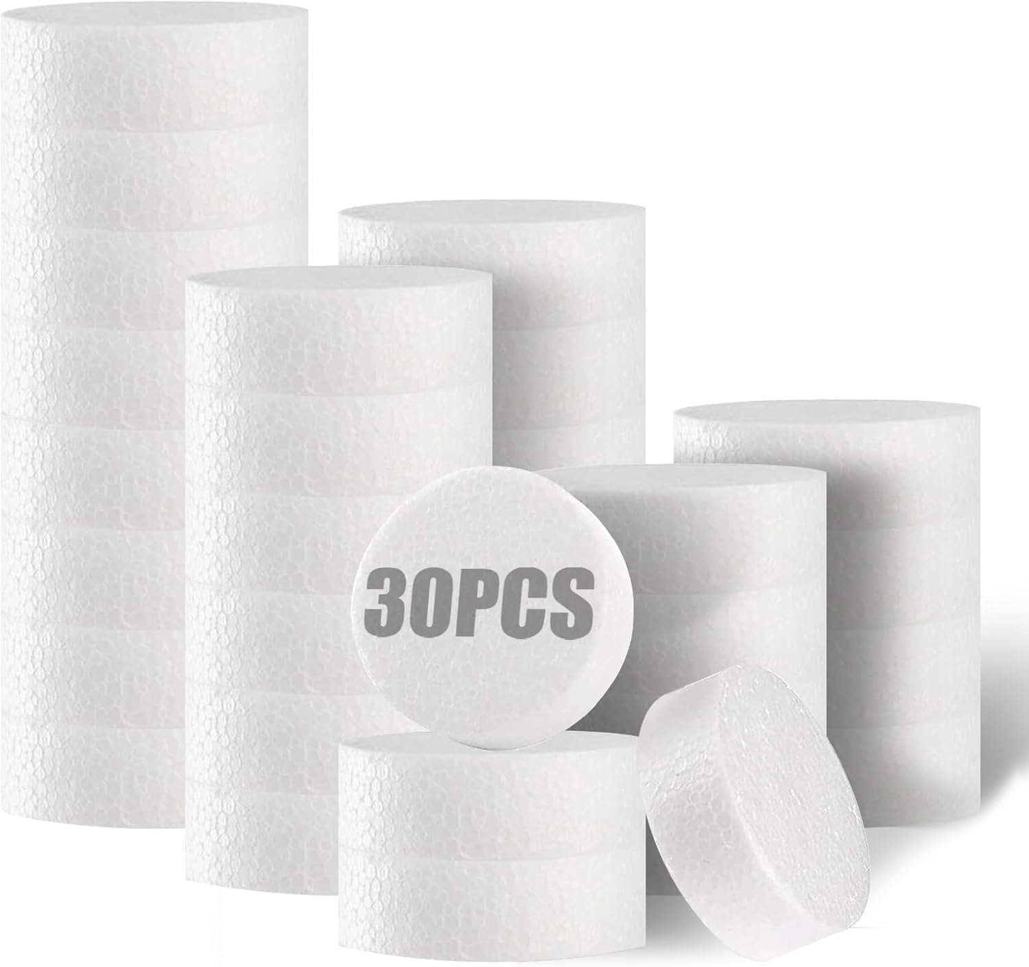 30 Pcs Styrofoam Discs 3 Inch,Foam Circles for Crafts (1" Thick), Round Foam Circles White for DIY Projects, Cakes and Decorations, Christmas DIY Ornaments, Arts and Crafts Supplies. (30)