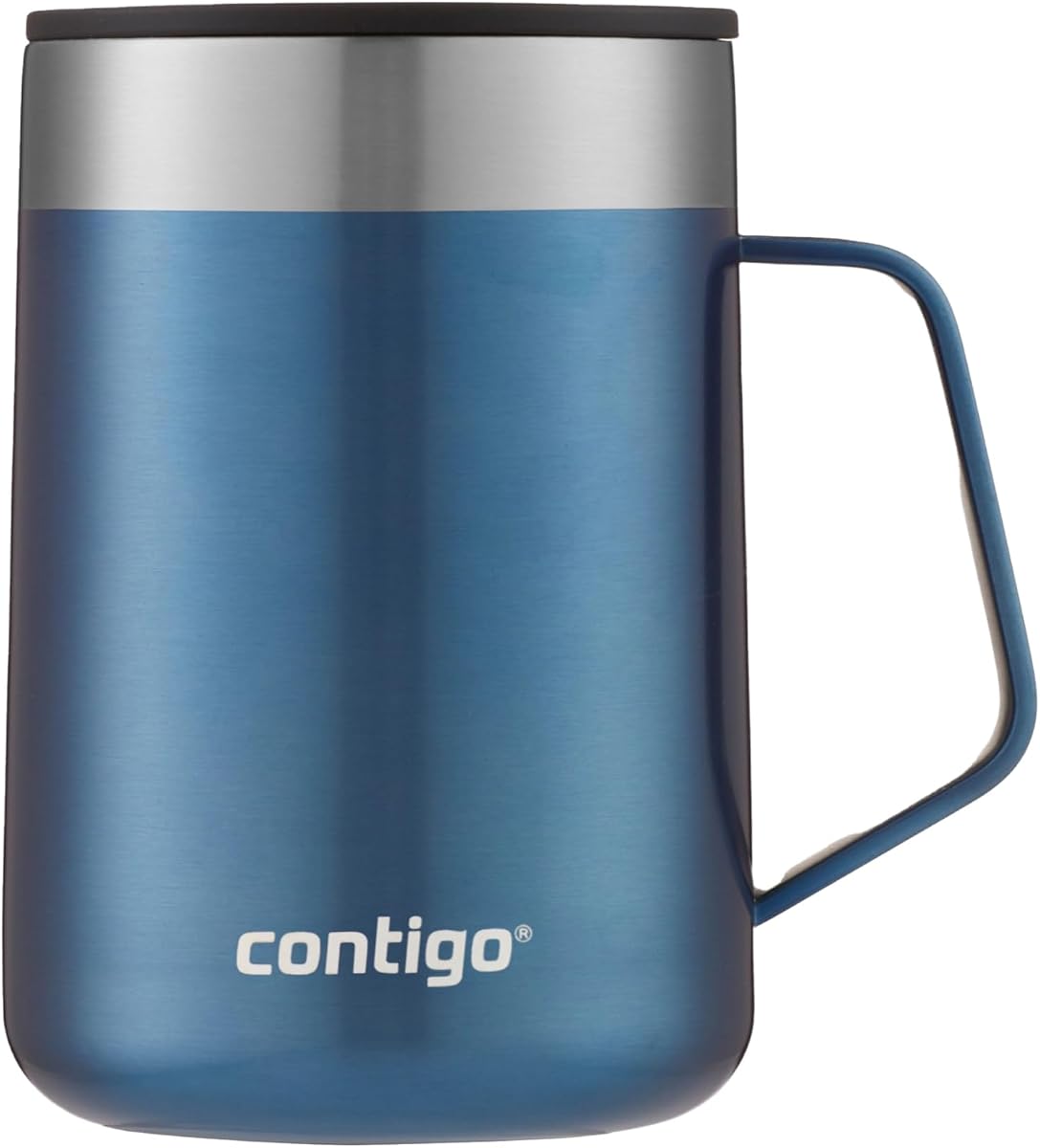 Streeterville Stainless Steel Mug with Handle and Splash-Proof Lid, Vacuum-Insulated Metal Cup for Coffee and Tea with Handle and Grip Base to Prevent Slipping, Blue Corn, 14 oz (414 mL)
