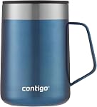 Mug de voyage en acier inoxydable Contigo Streeterville avec couvercle anti-éclaboussures, tumbler isolé sous vide pour café et thé avec poignée et base antidérapante, Sel, 14 oz (414 mL)