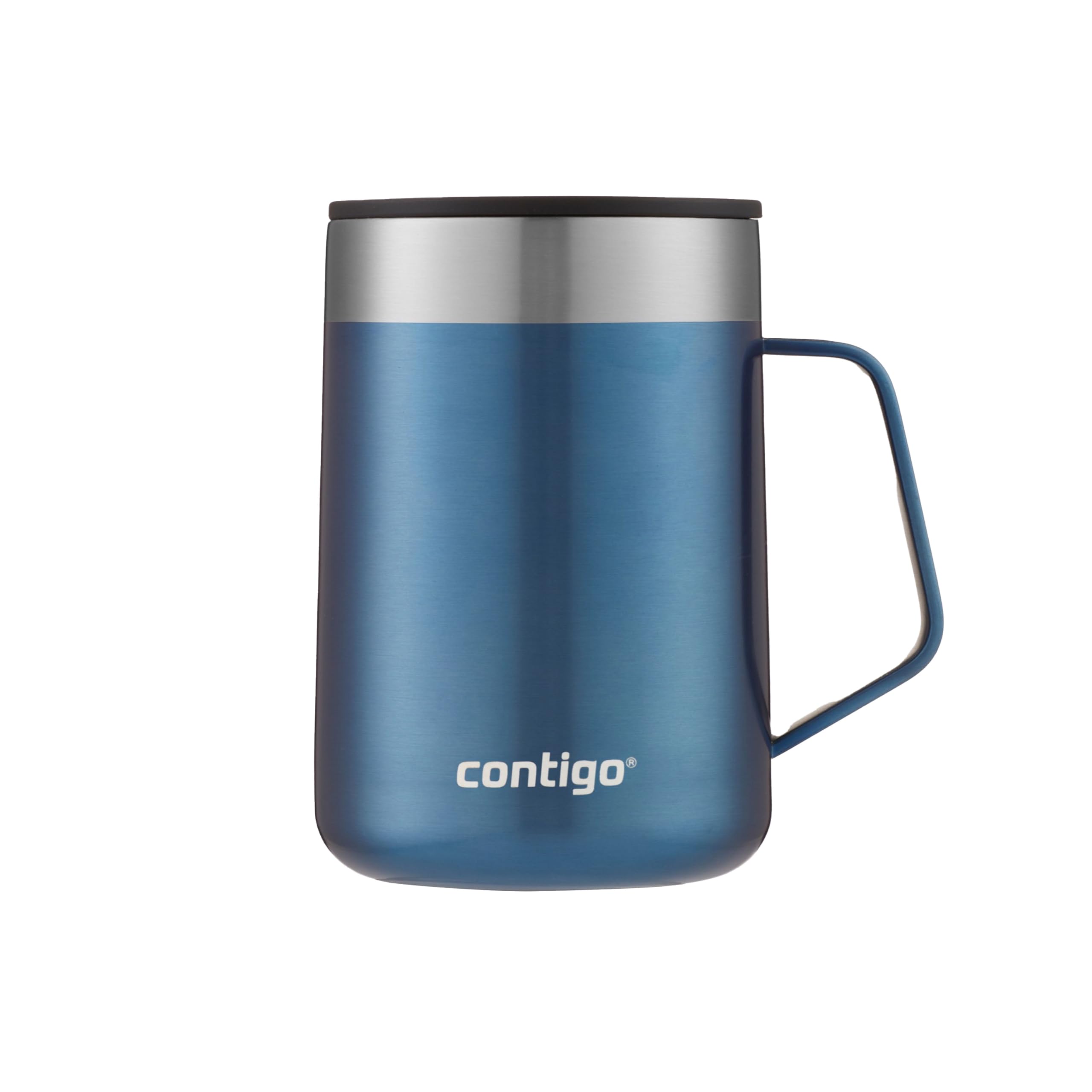 Streeterville Stainless Steel Mug with Handle and Splash-Proof Lid, Vacuum-Insulated Metal Cup for Coffee and Tea with Handle and Grip Base to Prevent Slipping, Blue Corn, 14 oz (414 mL)