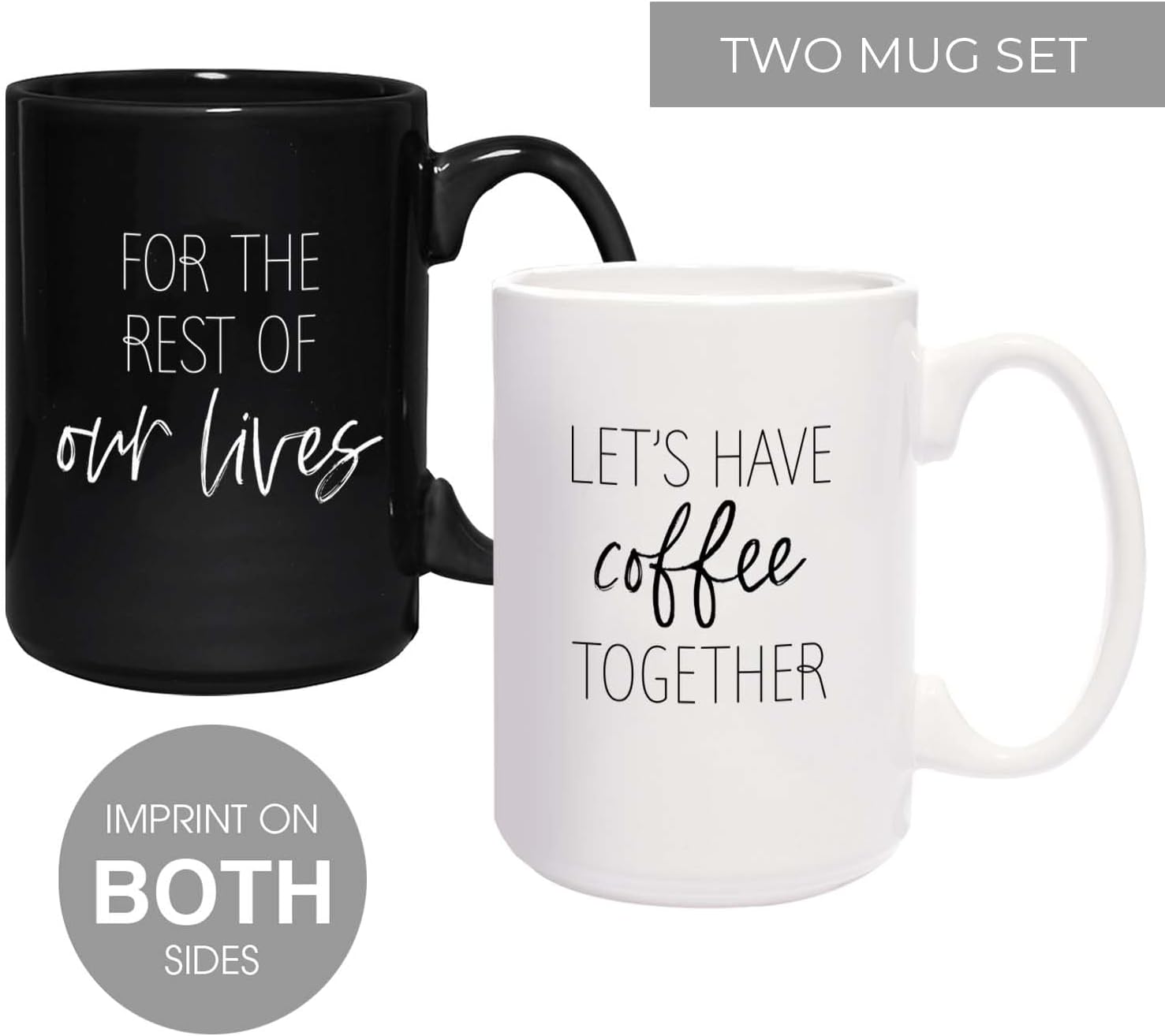 Let's Have Coffee Together For The Rest Of Our Lives Matching Mugs / 2 Jumbo 15 Ounce White And Black Ceramic Mugs / Couples Coffee Cup Present Set / One Black Mug One White Mug Relationship Cup Pair - Image 2