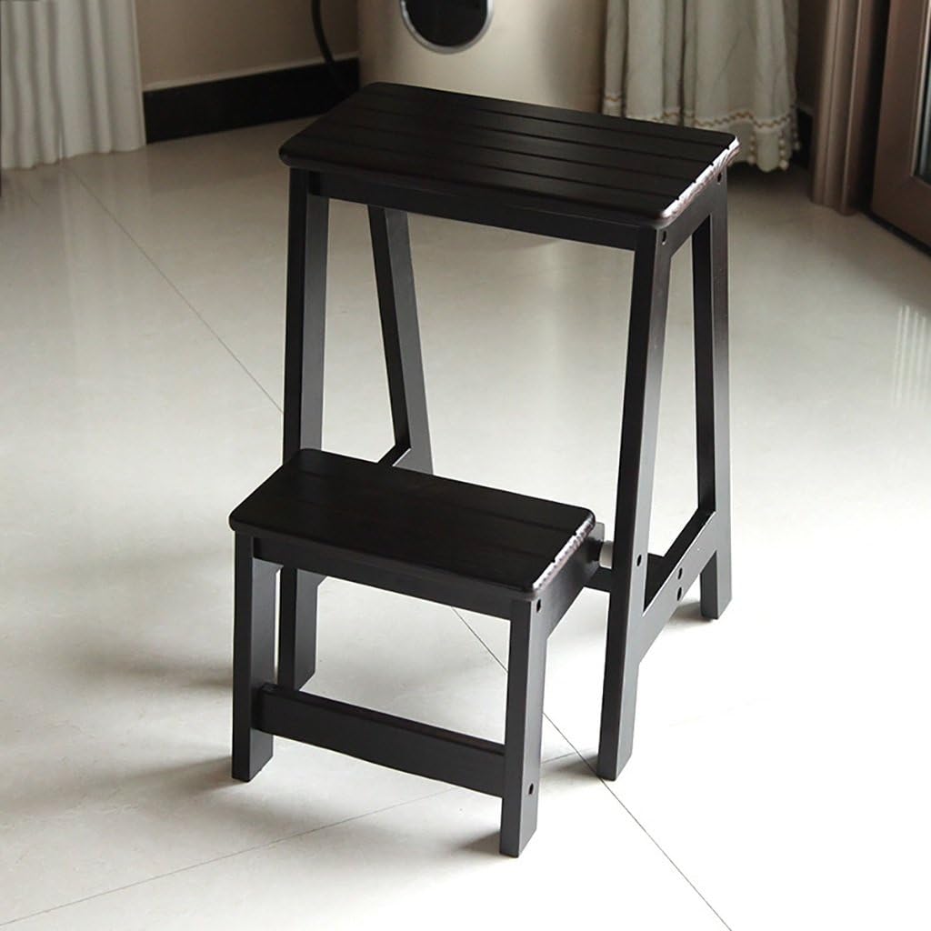 LUNEZY Folding Chair Stairs Multifunction Dual Use Pine 2 Steps, 4 Colors, 29 * 48 * 55CM (Color : Black)
