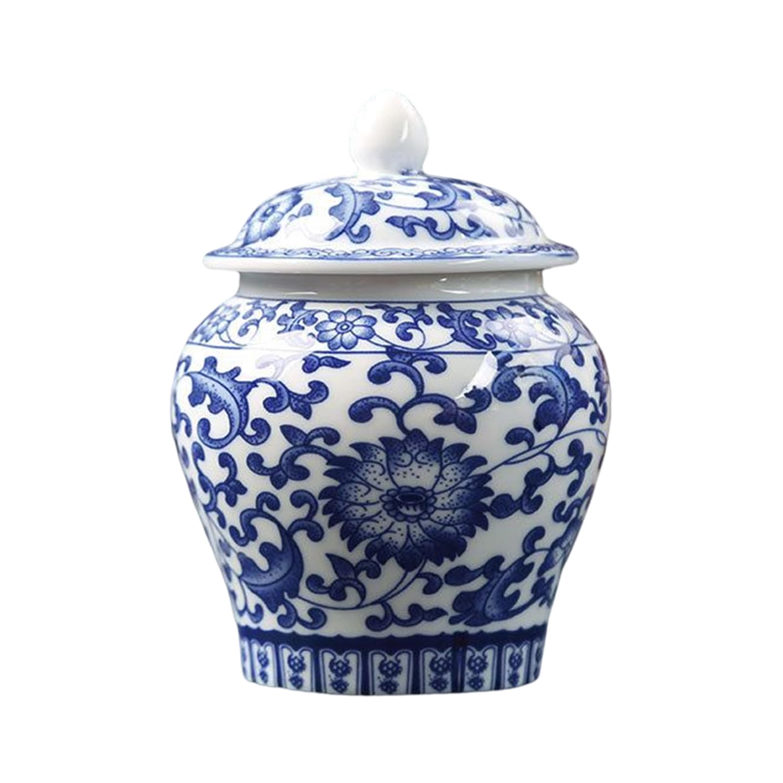 Nishiyuenyi Ceramic Ginger Jar Chinese Style Blue White Porcelain Home Decor Accent Centerpiece Ornament Decorative Flower Vase Food Storage Jar, 4.8''x3.74''