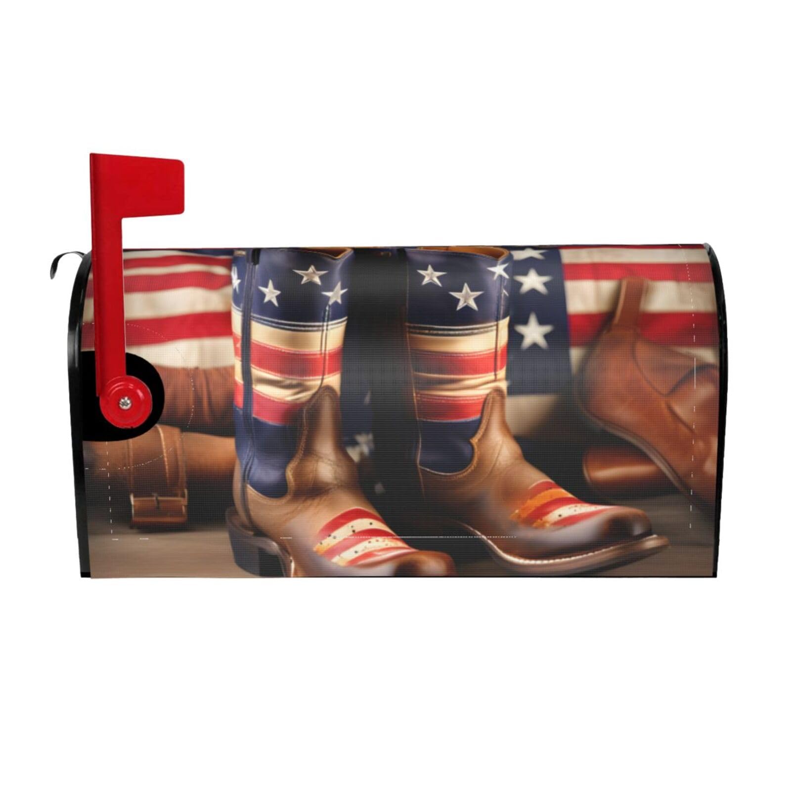 American Flag with Cowboy Boots Print Mailbox Covers Magnetic Mailbox Post protective cover for Garden Yard Outdoor Decor