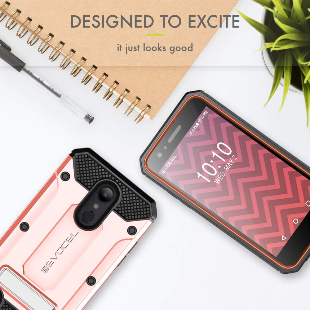 Evocel Explorer Series Pro Phone Case Compatible with LG Aristo, LG Aristo 2, LG Tribute Dynasty, LG K4 2017 with Glass Screen Protector and Belt Clip Holster, Rose Gold