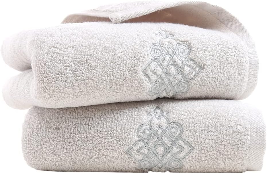 YiLUOMO Super Thick Luxury Beige Hand Towel Set of 2 Soft