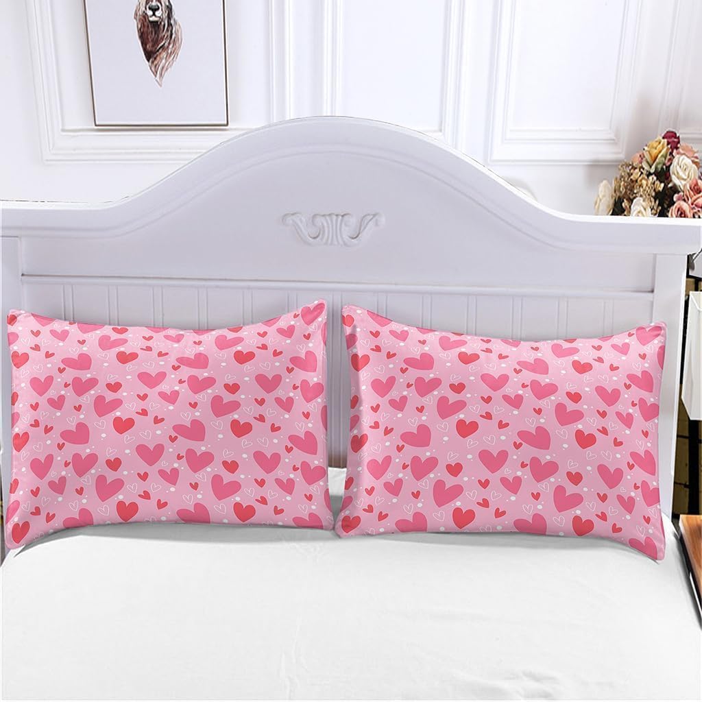 Bettwäsche 200x200 Liebe Herzen Bettwäsche-Sets Romantisches Pärchen 3D Druck Bettbezug Liebe Herzen Weiche Mikrofaser 3 Teilig Bettbezüge mit Reißverschluss und 2 Kissenbezug 80x80cm I401