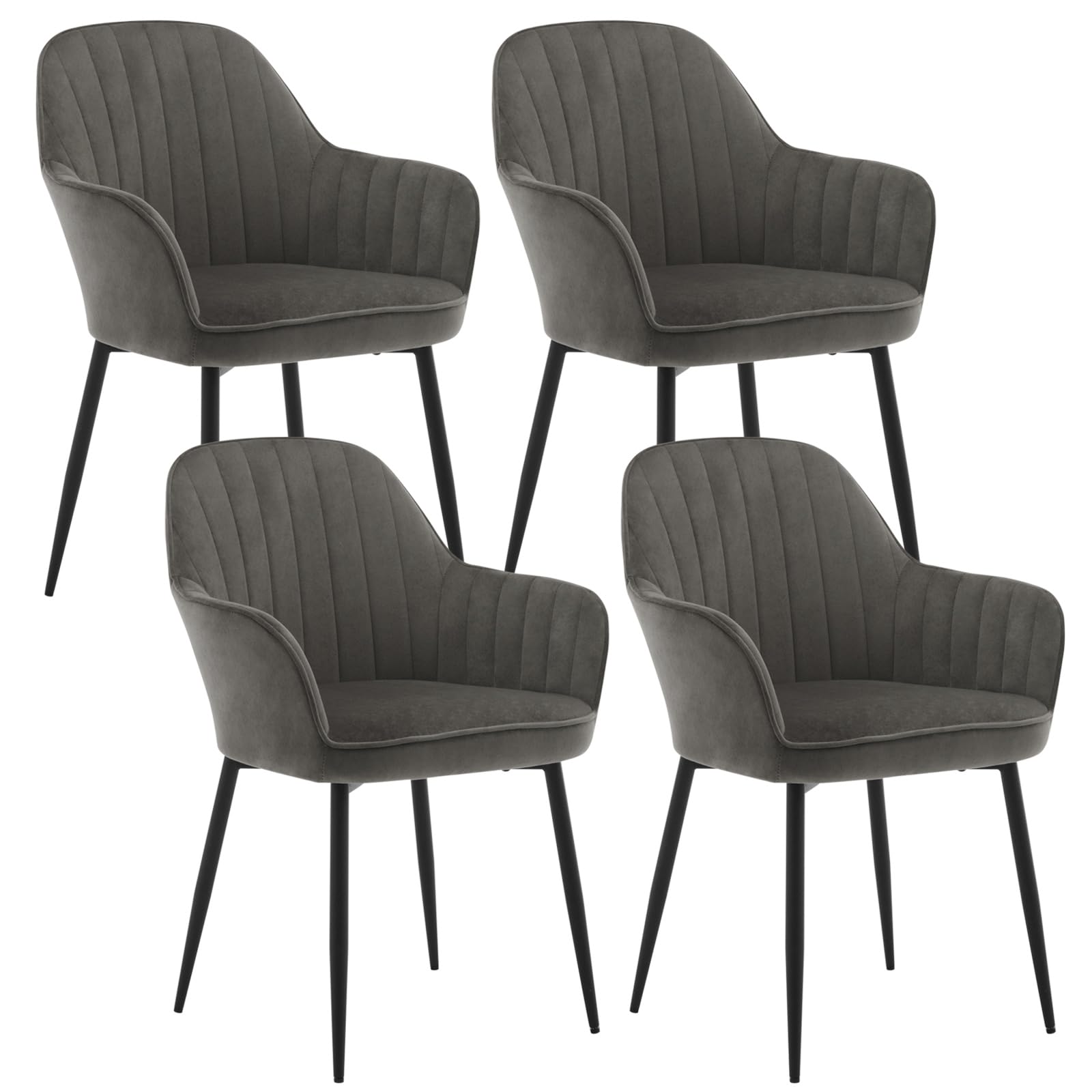 Klihome Dining Chair Set of 4, Wide Padded Velvet Chair with Back, Metal Legs, for Dining Room, Bedroom, Living Room, Dressing Table, Dark Grey, K0014EZS-4-UK