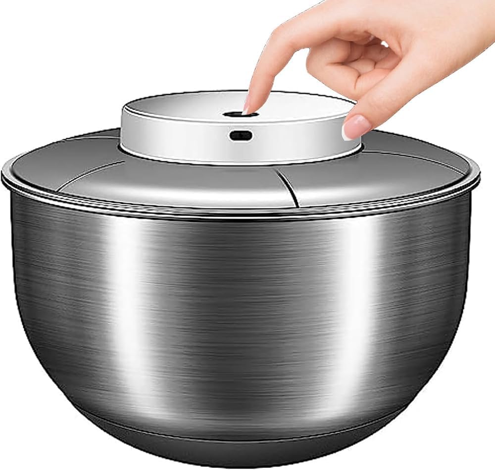 4.5L Electric Salad Spinner - USB Rechargeable Stainless Steel, Smart Auto-Stop, Fast Veggie & Fruit Washer/Dryer for Effortless Kitchen Prep