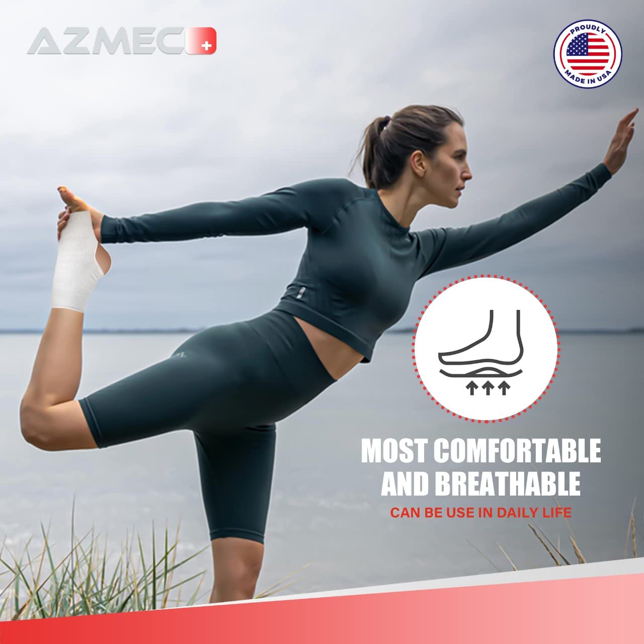 AZMEC Ankle Support Sleeve Open Heel, Light Elastic & Breathable Knitted Fabric for Sprained Ankle, Achilles Tendonitis, Plantar Fasciitis, & Injured Foot Medium Compression - For Men Women Kids -