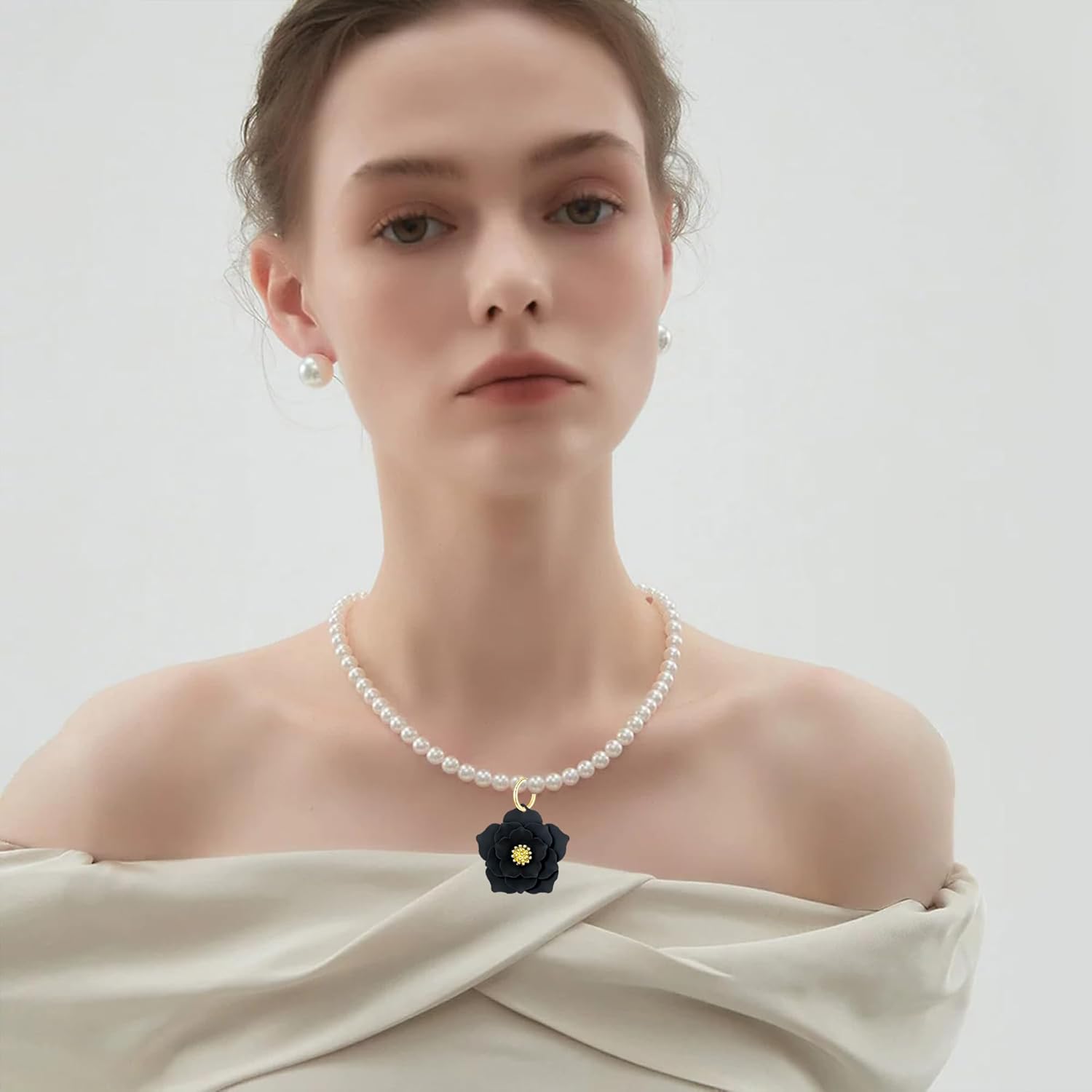 Big Flower Necklace Pearl Choker White Flower Vintage Floral Prom Flowers Necklace Jewelry for Women - Image 3