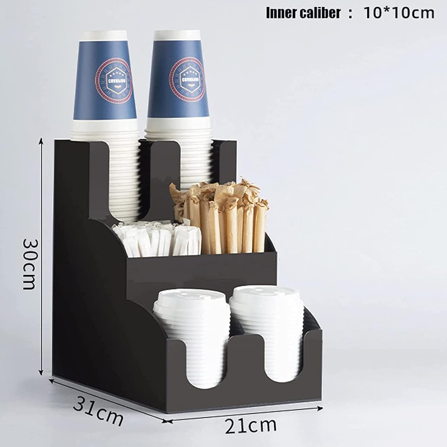 Coffee Condiment Holder Organizer, 2/3 Tiers Cup Lid Organizer Box, Disposable Coffee Paper Cup Storage Stand, for Packets, Spices, Pods,C