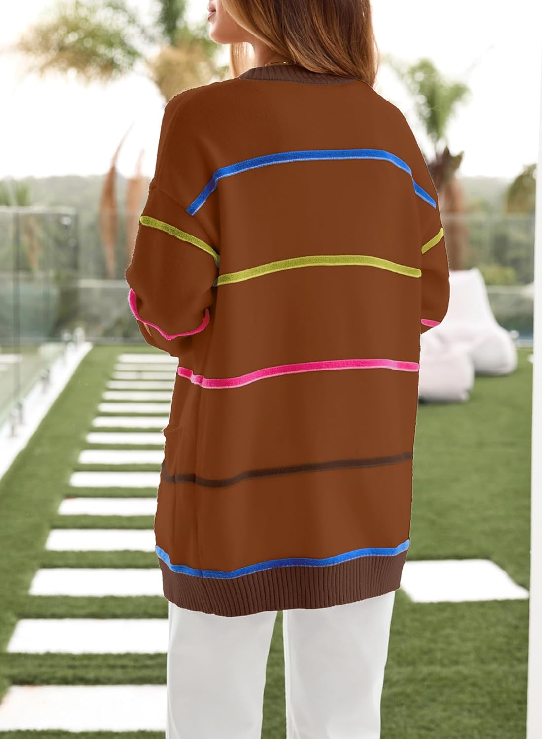 Sidefeel Cardigan Sweaters for Women Lightweight Striped 2025 Long Sleeve Open Front Loose Knit Sweaters Clothes - Image 4