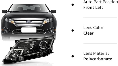 Miniatura 8 de ACANII - Para Ford Fusion 2010 2011 2012 estilo fábrica negro proyector lámpara de repuesto para faros delanteros izquierdo del conductor