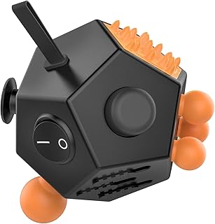 ATIC 12 Sided Fidget Cube, Fidget Twiddle Cube Dodecagon Stress Relief Hand Toy Decompression for ADD, ADHD, Autism Kids and Adults, Black/Orang