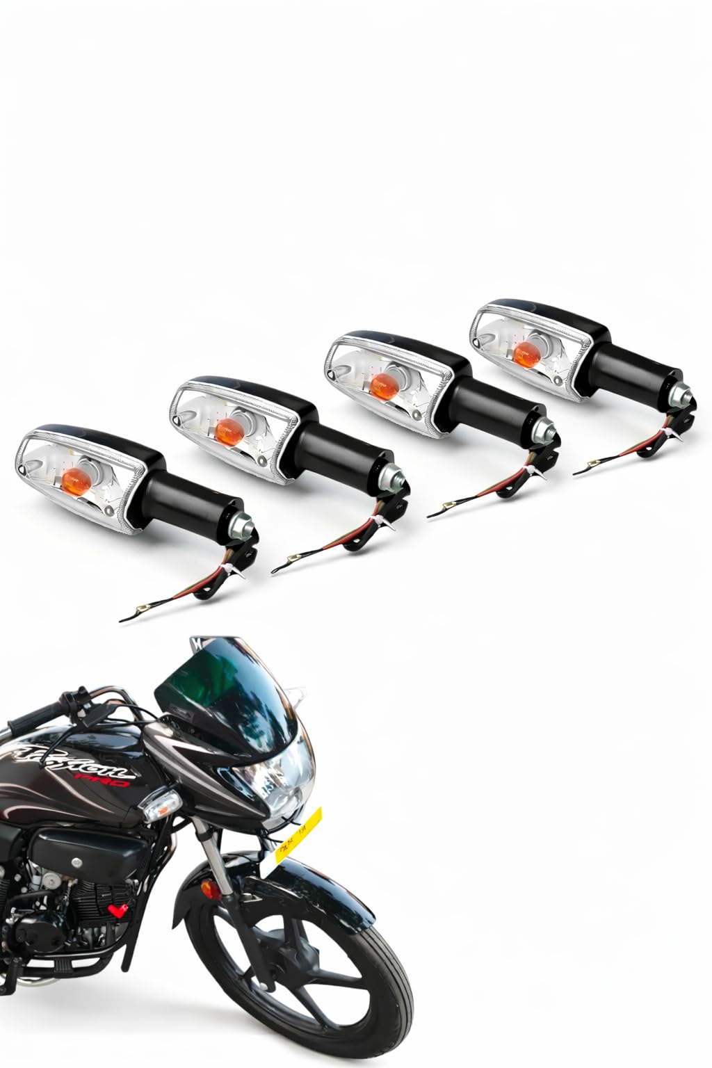 Bike Indicator Light Compatible for Hero Passion Pro | White Glass Amber Turn Signal | Heavy Quality ABS Body | Set of 4 Indicators-image-42