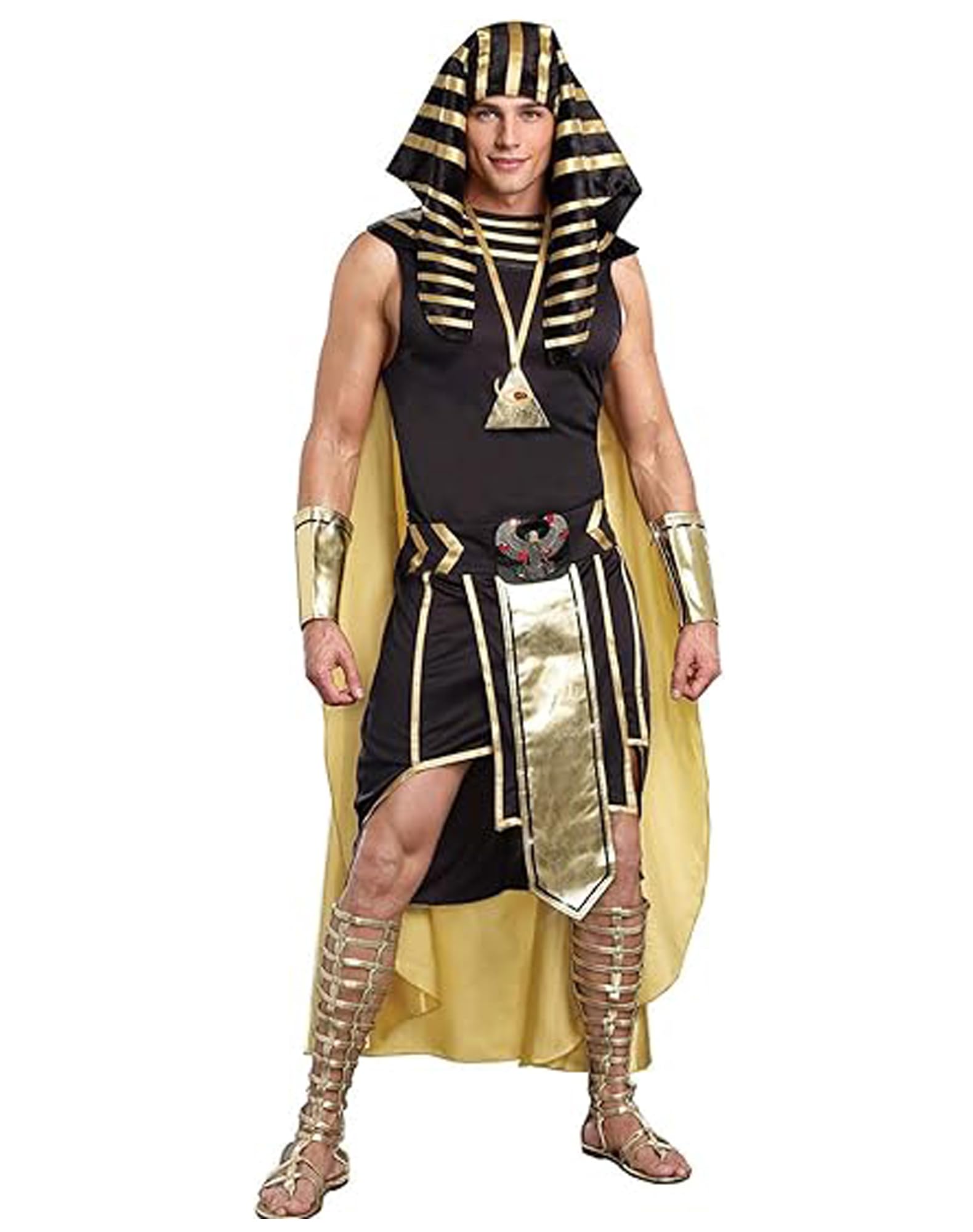 Dubute Men Halloween Egyptian Pharaoh Men Costume Adult King of Egypt Outfit Headpiece Cosplay Party 7PCS Outfit (Black, M)