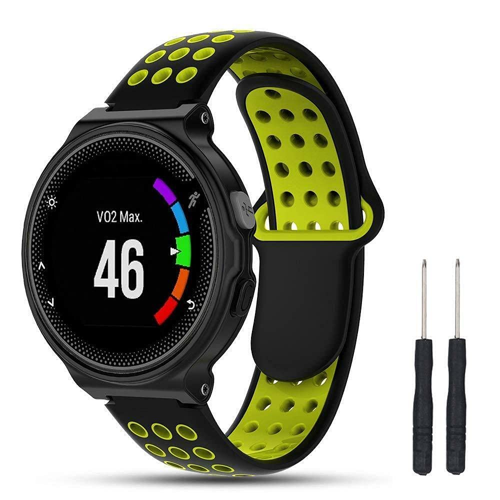 For Garmin Forerunner 220/230/235/630/620/735XT Silicone Sports Band Strap Strap Silicone Fitness Wrist Smart Watch Band Strap Breathable Garmin Approach S20 S5 S6 (Black/Yellow)