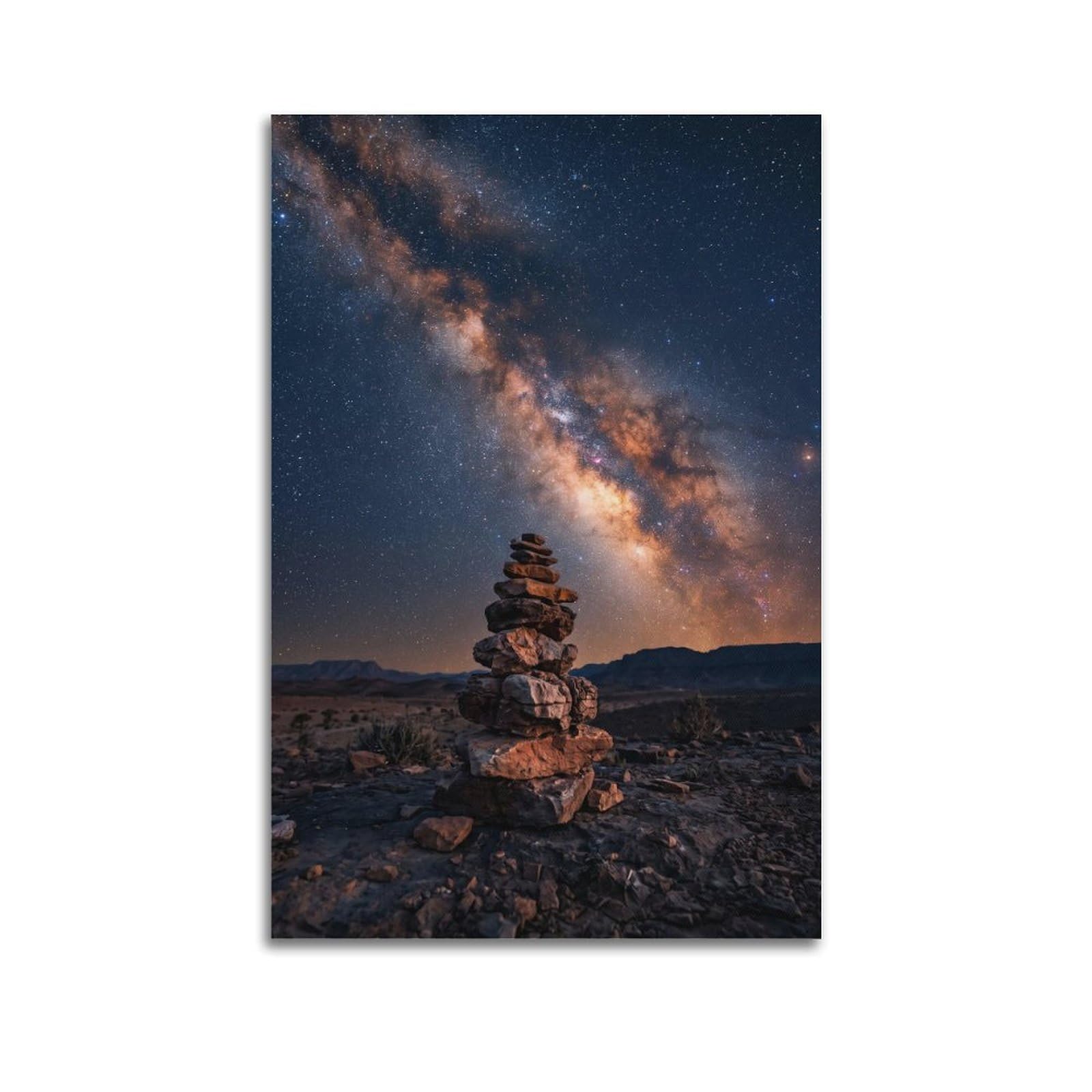 XKUGA Zen Balance Poster Starry Desert Cairn Serenity Meditation Calm Modern Decorative Canvas Prints - Ideal Wall Art for Family, Man Cave, Game Room, Boys & Girls Bedroom 20x30inch(50x75cm)