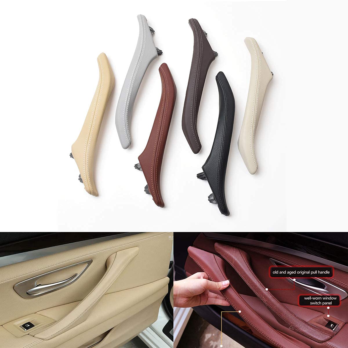 Tirador De Puerta Lateral De Cuero Para BMW Serie 5 F10 F11 F18, Manija Interior Derecha (Oyster). Reemplazo 2010-2017 - Antiadherente Y Duradero (ABS+Piel)