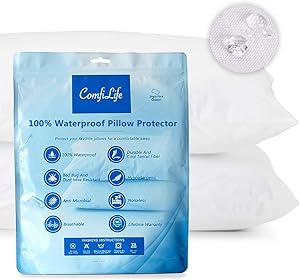 ComfiLife 100% Waterproof Pillow Protectors – Allergy Relief Pillow Cases – Hypoallergenic Zippered Pillow Covers for Bed Pillows – (Queen)