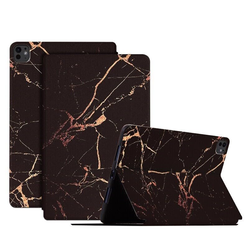 Étui iPad Pro 13 pouces M4 2024 marbre noir cuir support rabat