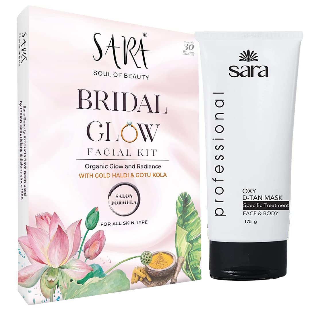 SARA Bridal Glow Facial Kit With D-TAN® Scrub & Mask Pack | Perfect For Bridal Glow, De-Tanning solution & Natural Organic Skin, (175 +175 +41) gm