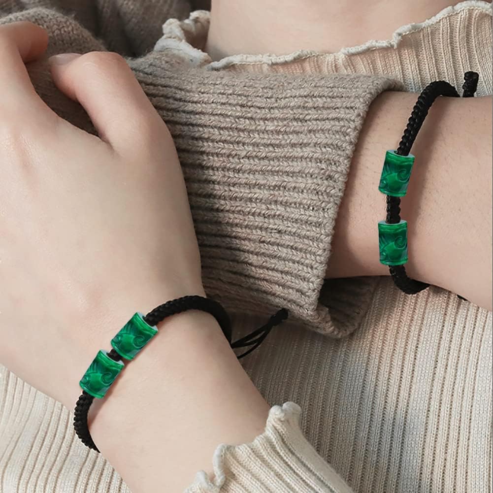 Fashewelry 10Pcs Natural Myanmar Jade Stone Large Hole Beads Engraving Carved Filigree Europeam Charm Beads Tube Column Shape Healing Chakra Gemstone Hollow Loose Spacers for Jewelry Making 5mm Hole - Image 7