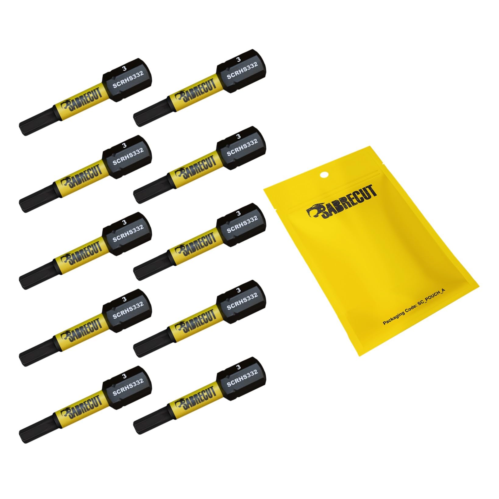 10 x SabreCut SCRHS332_10 32mm Hex (H3) Tamper Proof Security Magnetic Impact Screwdriver Driver Bits Set Single Ended Heavy Duty