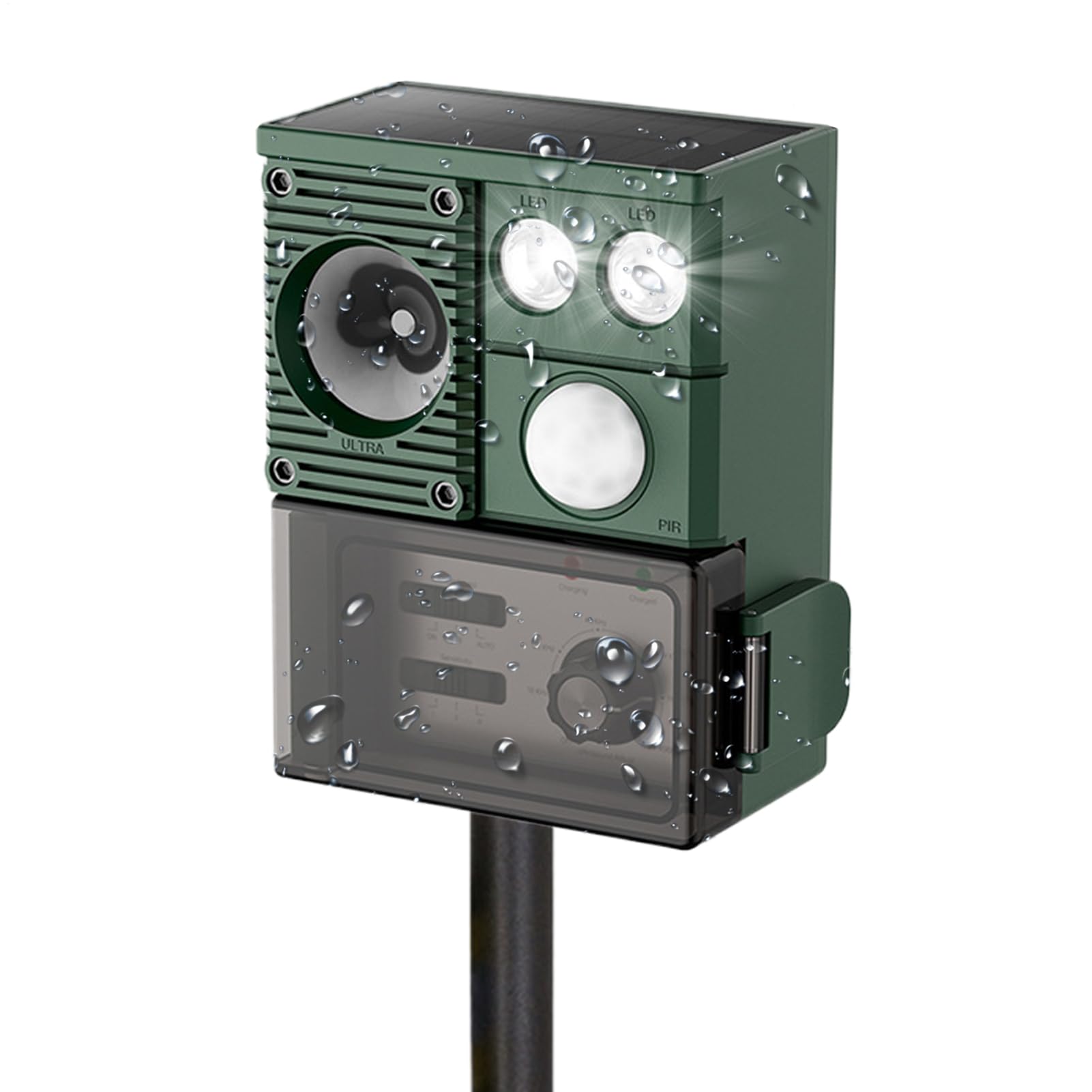 Ultrasonic Deer Repeller - Solar Powered Waterproof Device, Flashing Light pestes System | Outdoor Wildlife Control Equipment, Motion Sensor Animal Unit, Yard Orchard Protection Tool