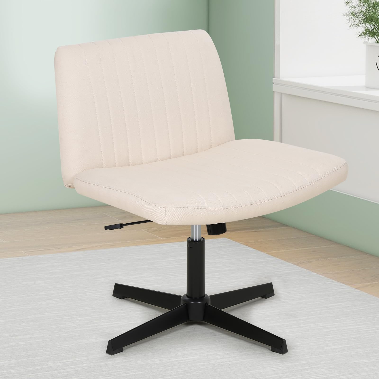 RROCOSIA Criss Cross Chair, Adjustable Height Vanity Chair Armless & Cross Legged Office Chair with No Wheels, 250LBS Capacity Wide Seat and 360°