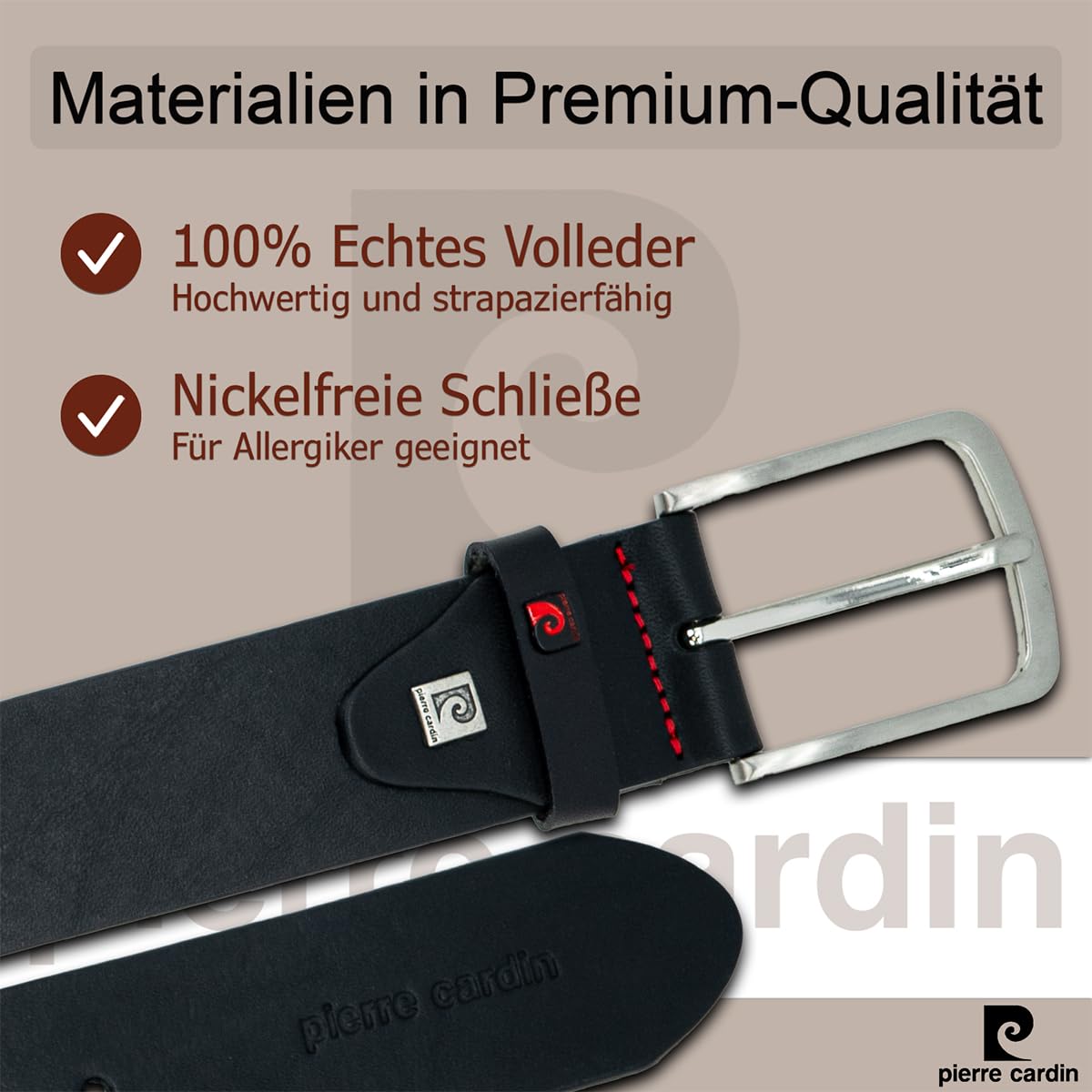 Pierre Cardin 40 mm Vollrindleder schwarz