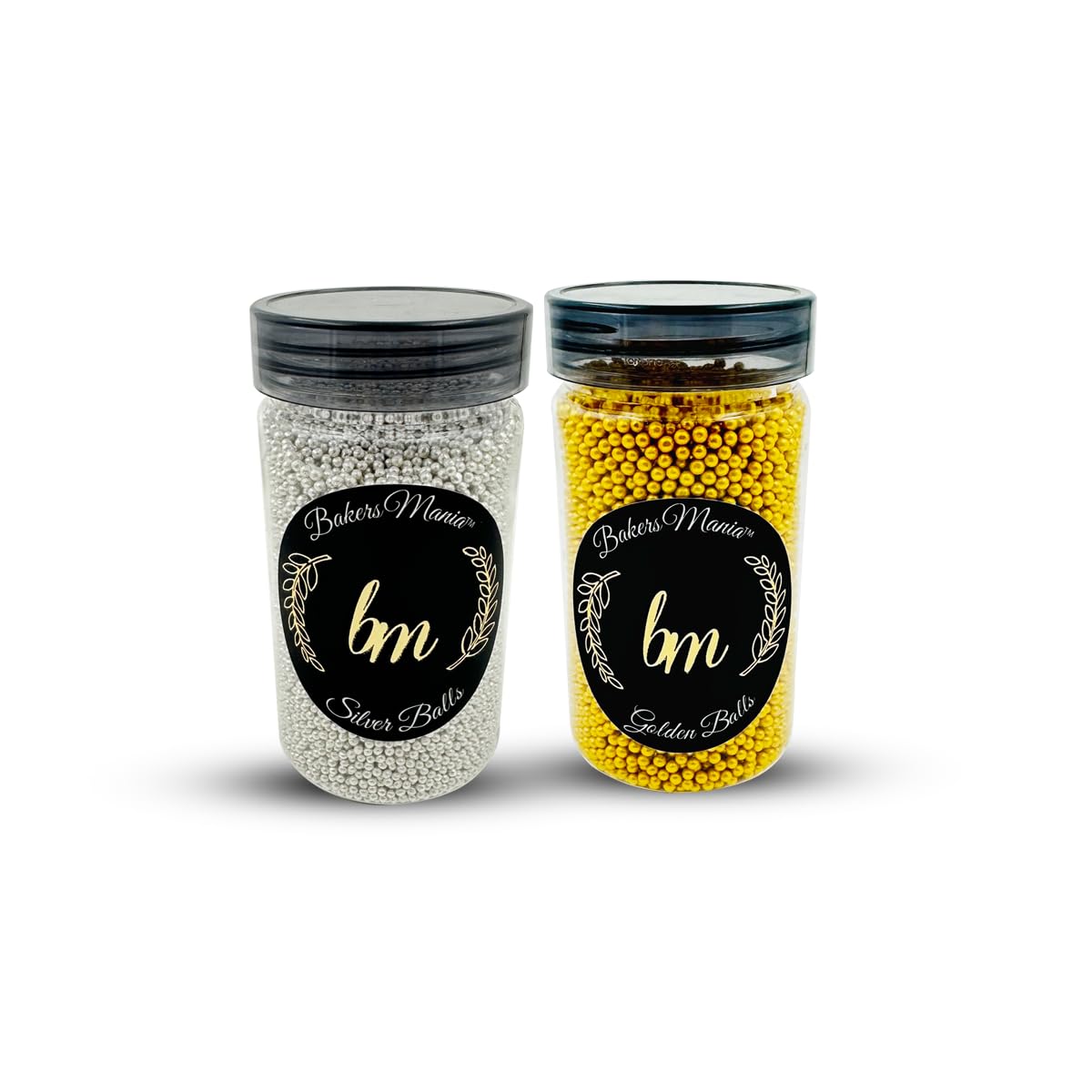 Bakers Mania Sprinkles for Cake (Pack of 2) Silver and Golden Metallic Balls | Cupcake, Dessert, Pastry, Ice Cream, Brownies Decoration | Baking Cake Items (150 gm Each)