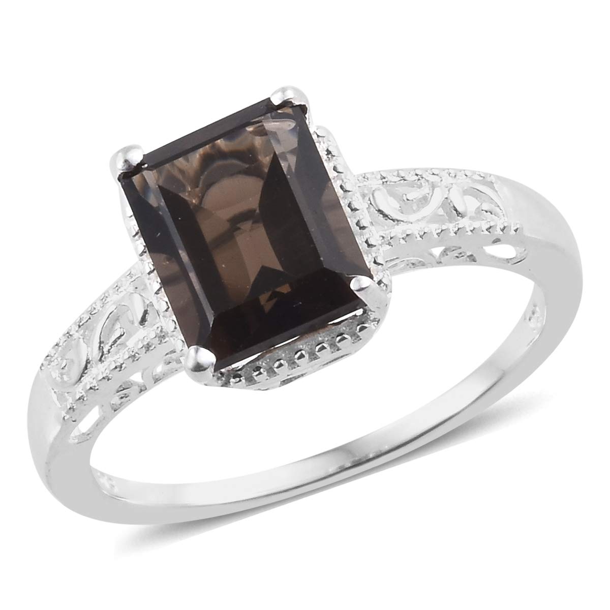 SHOP LC DELIVERING JOYShop LC Brown Stone Smoky Quartz Ring for Women 925 Sterling Silver Vintage Crystal Jewelry for Bride Birthday Christmas Gifts for Women Ct 2.7