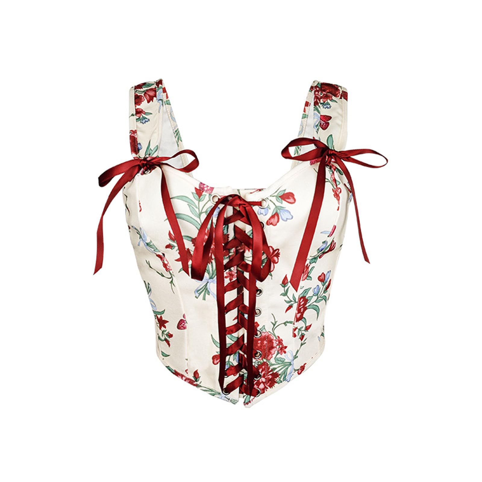 Sinzelimin Womens Bustier Corset Tops Renaissance Floral Corset Belt Overbust Bustiers Medieval Lace up Waist Cincher Bodice