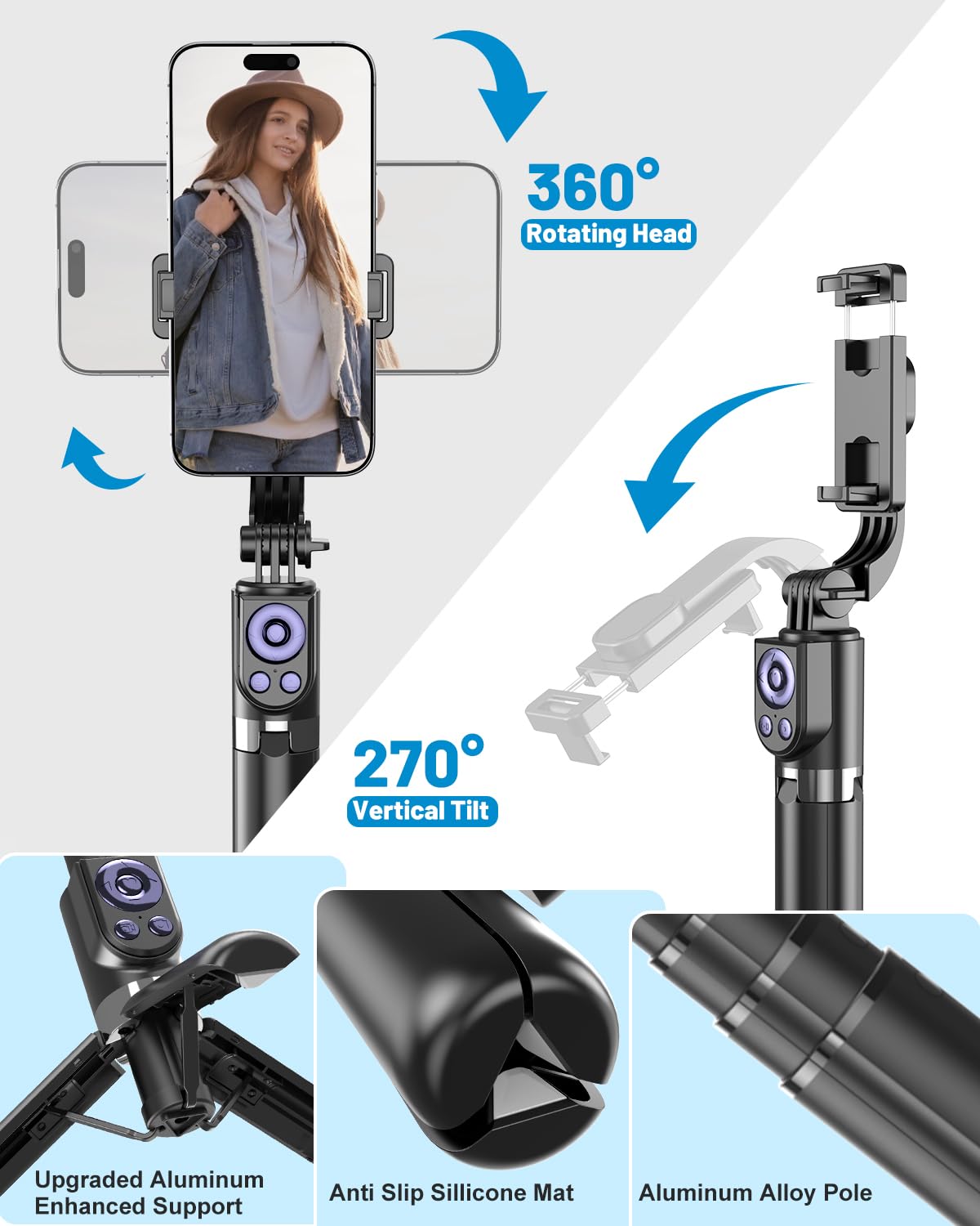 Yeaki Soporte de teléfono con control remoto para TikTok, trípode de 32 pulgadas para iPhone con girador de página, palo selfie de aluminio para iPhone/iPad/TikTok Vlog grabación de video