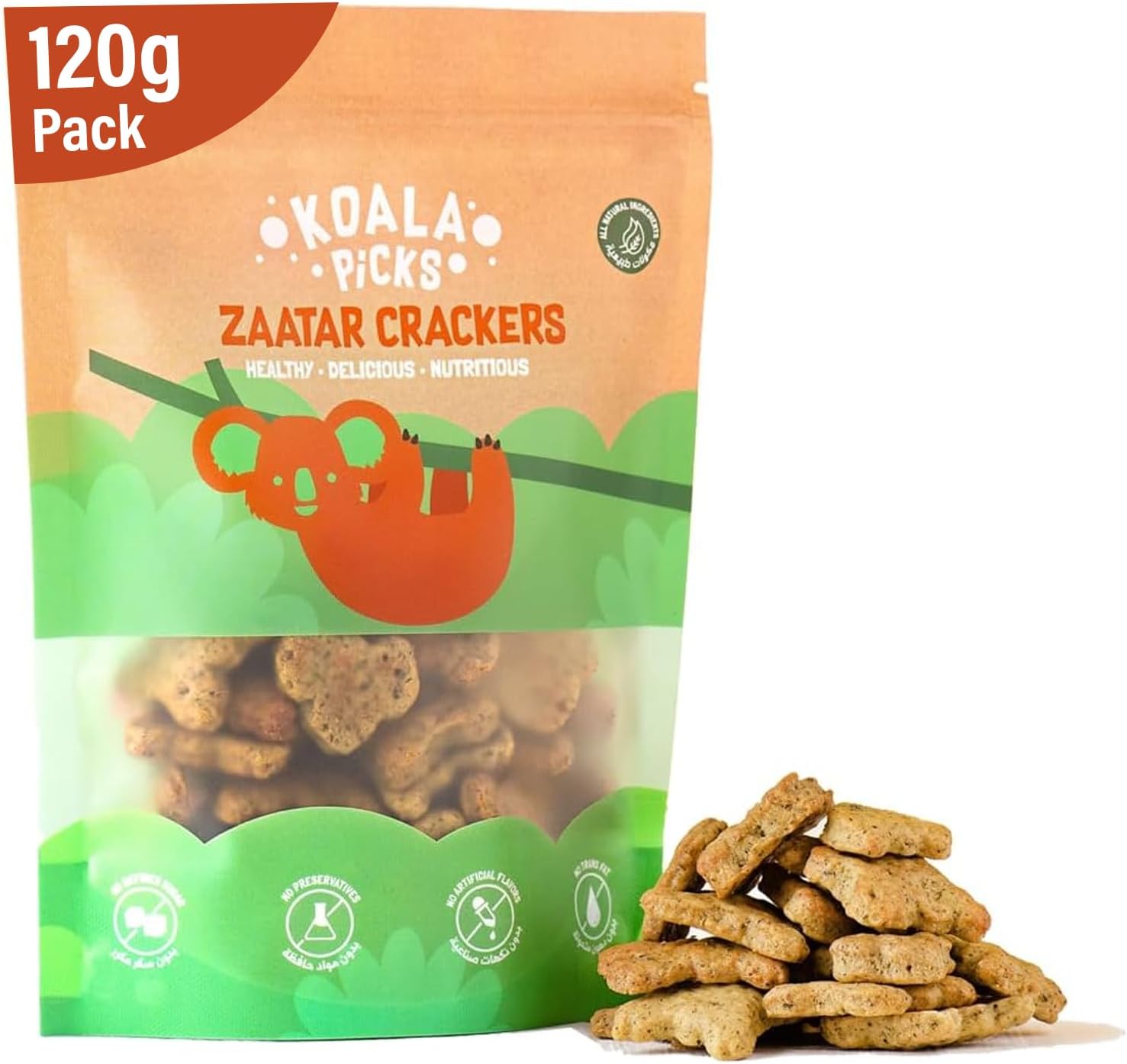 Zaatar Crackers - 120g | Savory and Crunchy Crackers with Middle Eastern Flavors | Perfect for Snacking and Lunchboxes | Free from Trans Fat, Artificial Flavors, and Preservatives