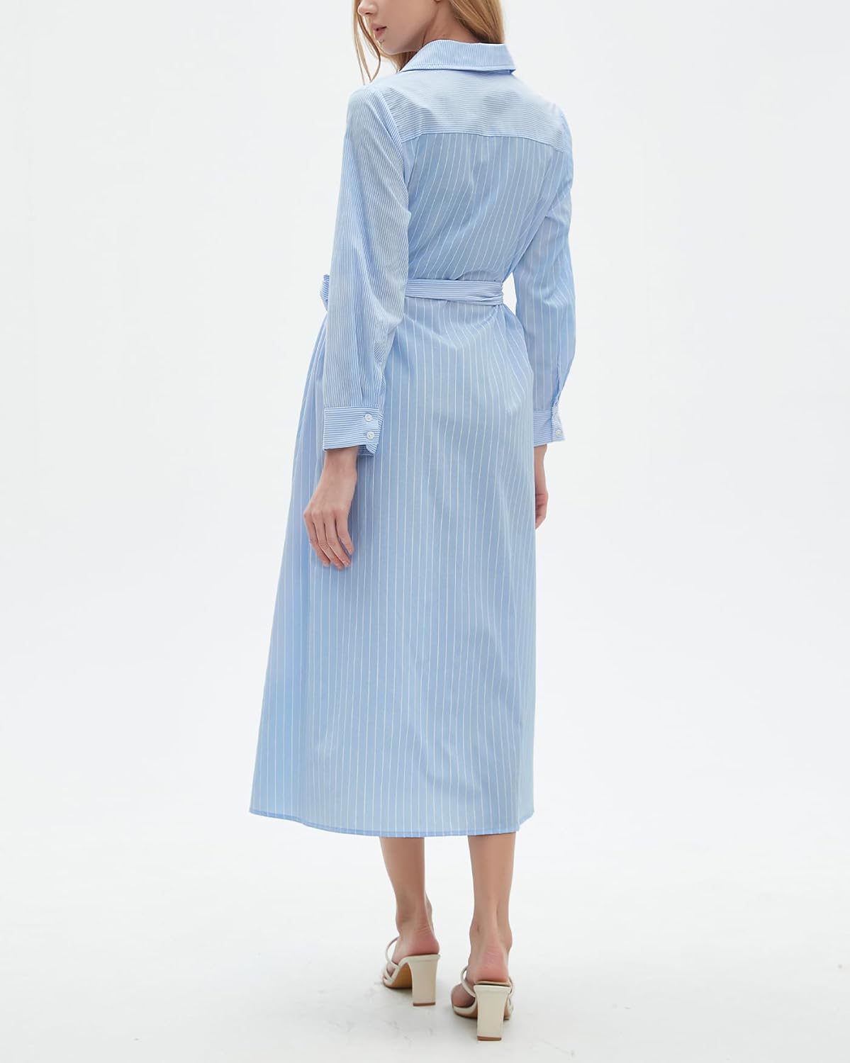 Kedera Women's Casual Long Sleeve Dress Button Down Striped Maxi Shirt Dress Side Split Loose Fit Blouse Dress - Image 5