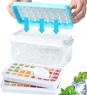 PROGULOVER Ice Cube Tray with Lid and Bin for Freezer, Easy Release 64 Nuggets Ice Tray with Spill-Resistant Removable Cov...