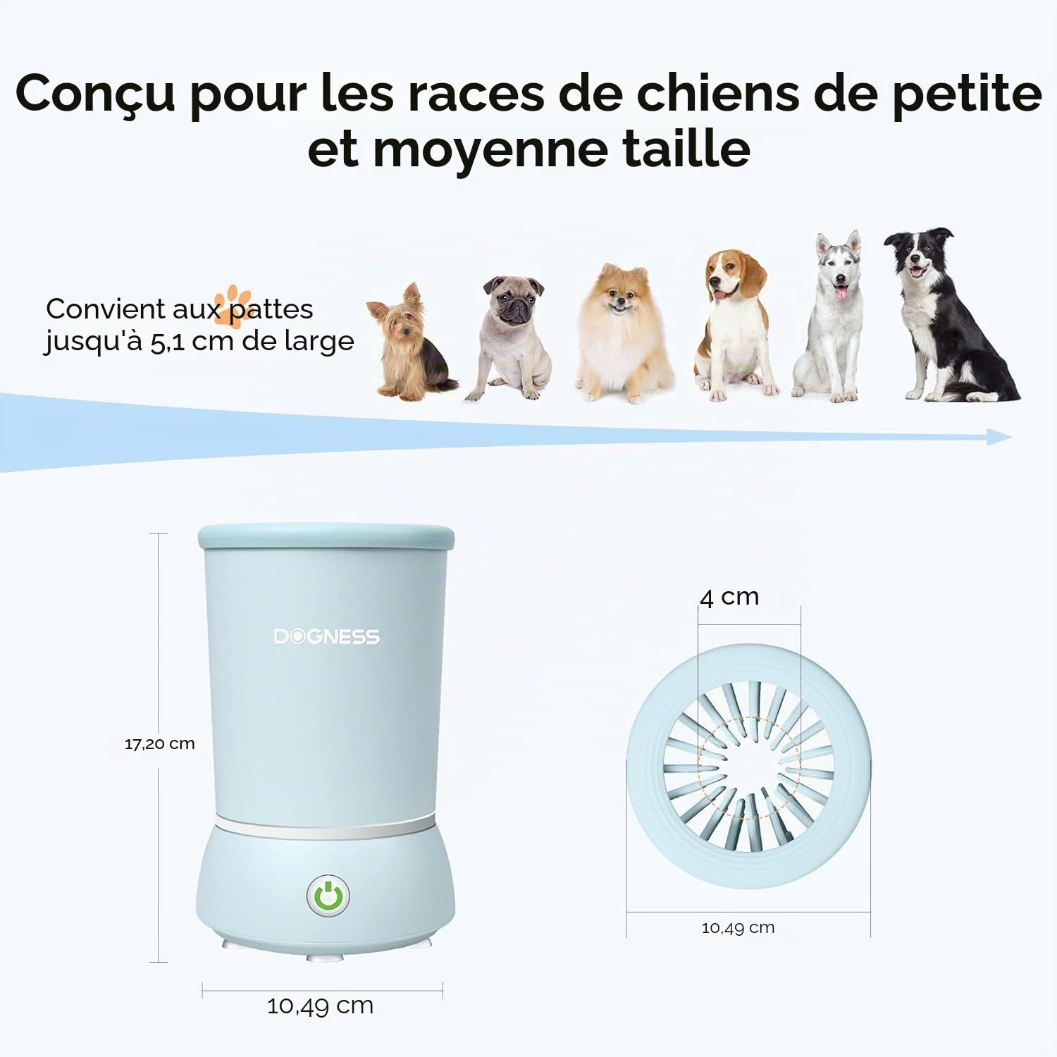 DOGNESS Nettoyeur automatique de pattes de chien en silicone souple - 2000 mAh - Chargement USB - 360° - Pour massage des pattes de chien