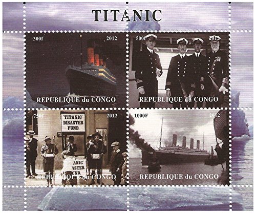 Titanic francobolli per collezionisti. La nave, l'equipaggio e il foglio da collezione catastrofe con 4 francobolli/Congo / 2012
