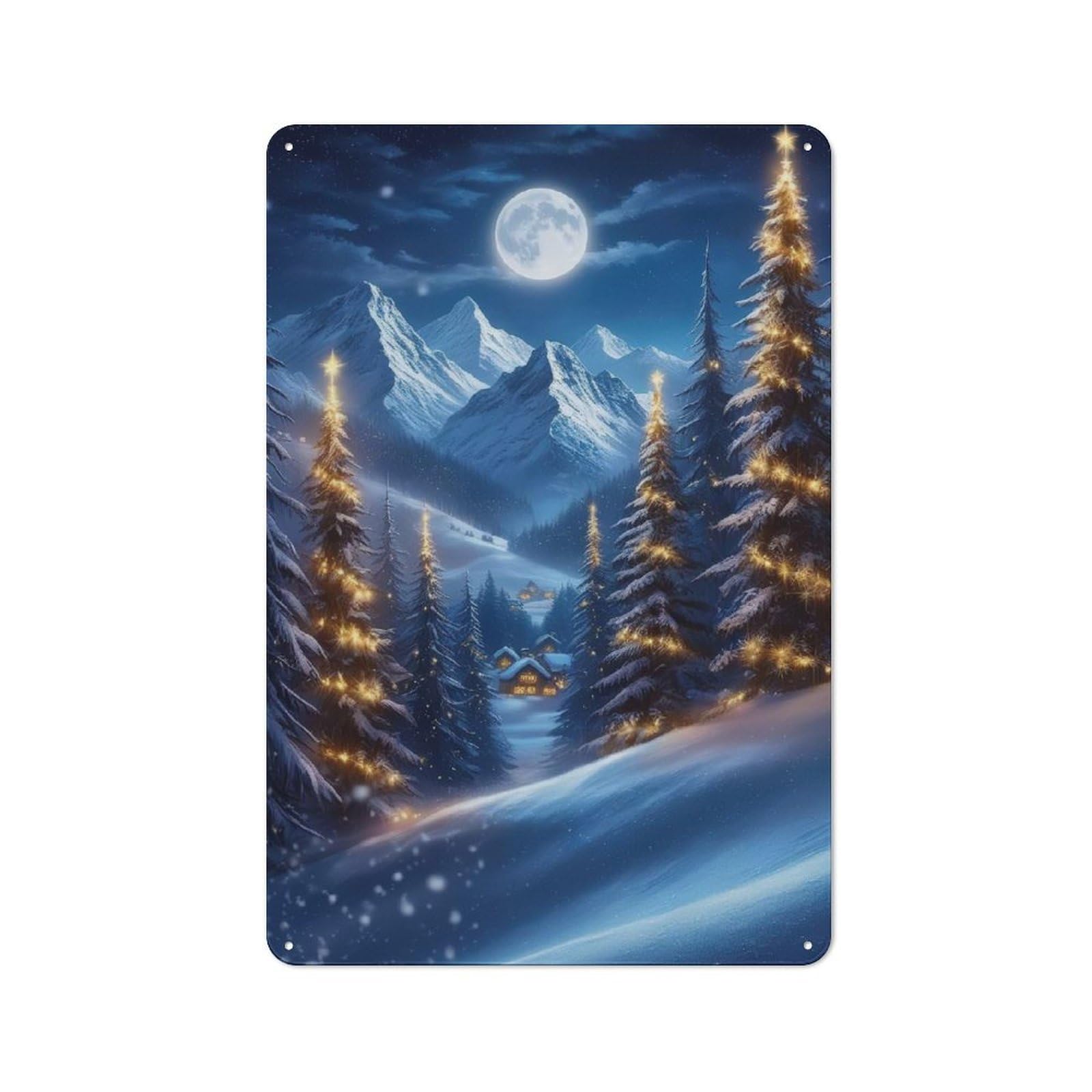 Junmoney Snowy Christmas Village Metal Sign 30X20cm With For Pub Or Café, Retro Decor, For Cooler-Month Interiors With Retro Character