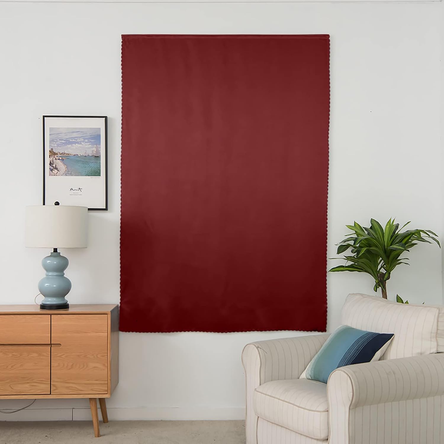 AJAZZ 100% Window Blinds Blackout Portable Blackout Curtains Adhesive Curtains for Living Room No Drilling (Burgundy, 47" W x 63" L) 1 Panel