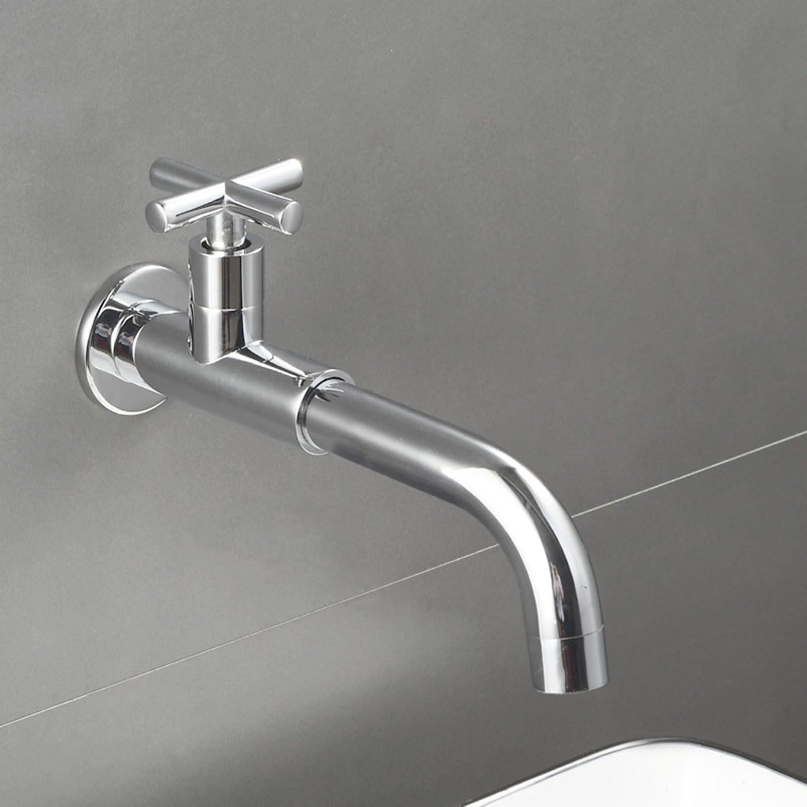 ANVLOJRIH Basin Mixer Tap Bathroom Sink Taps Cold Water Tap Wall Mounted Chrome Cross Handle Taps for Bathroom Basin,23Cm Lavatory Sink Faucet