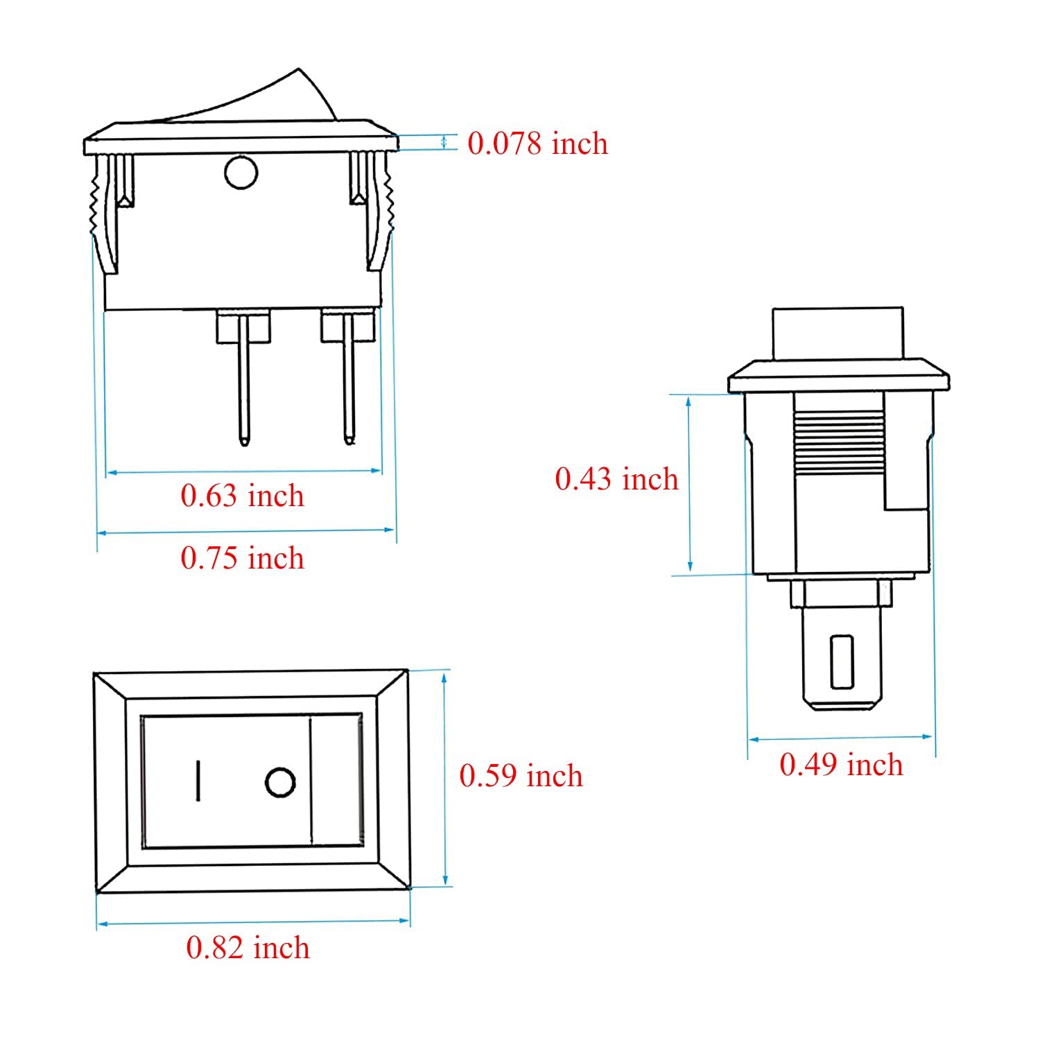 15 Pcs AC 6A/250V 10A/125V 2 Solder Lug SPST On/Off Mini Boat Rocker Switch Car Auto Boat Round Rocker 2 Pin Toggle SPST Switch Snap