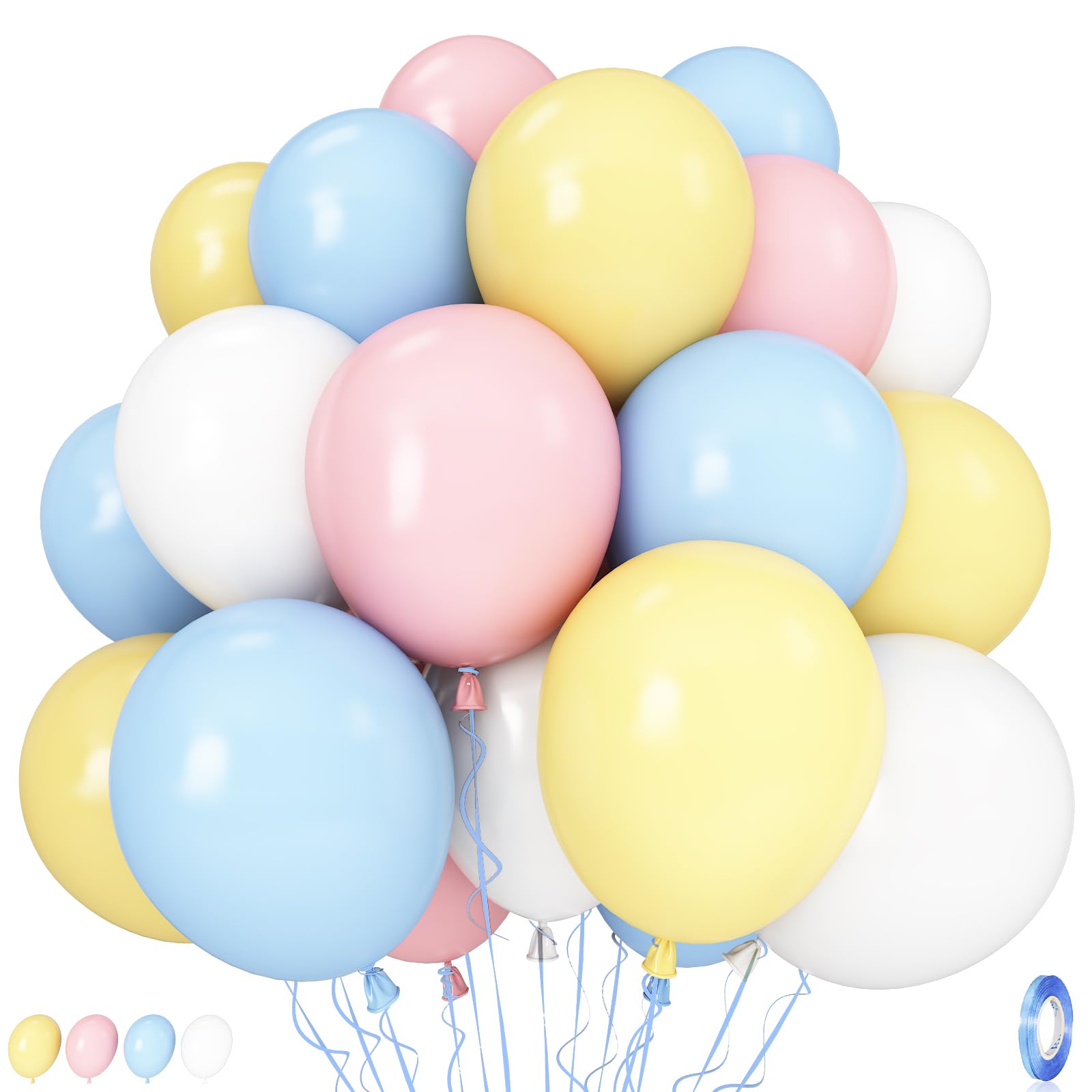 Pastel Balloons, 12 Inch 35PCS Light Pink Blue Yellow White Latex Balloon, Multicolor Balloon for Kids Graduation Easter Wedding Rainbow Party Birthday Bridal Baby Shower Party Decorations Supplies