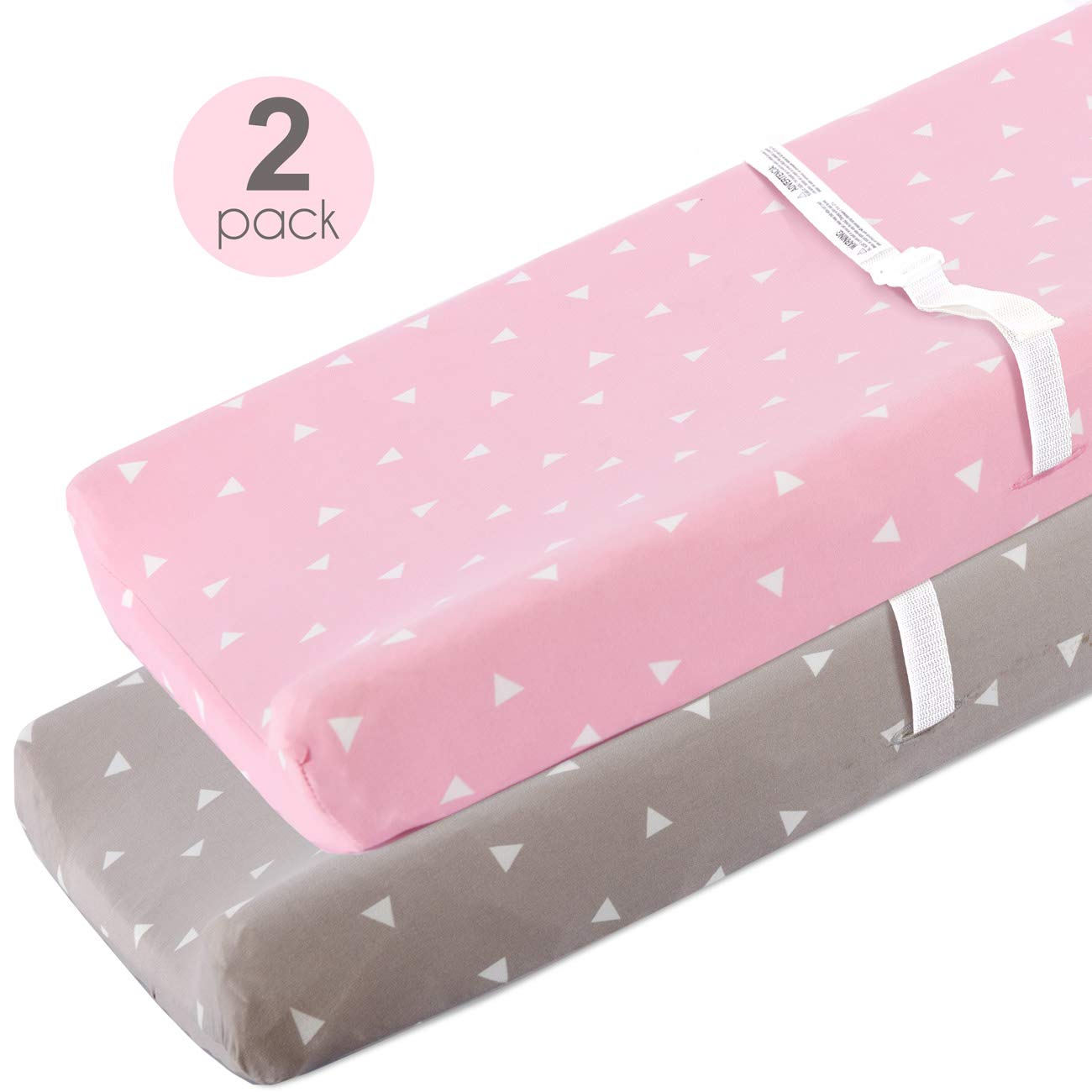 Stretchy Changing Pad Covers-BROLEX 2 Pack Jersey Knit Change Pad Covers for Girls Boys,Pink&Grey Triangle