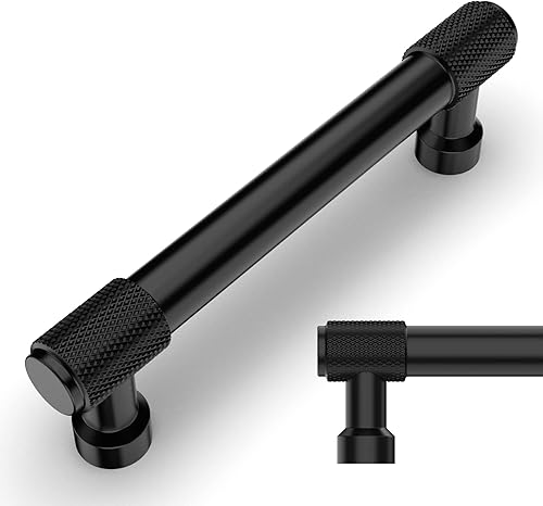 Amerdeco Paquete de 10 tiradores de gabinete moleteados negro mate de 3-34 pulgadas (3.780 in) con agujero central para gabinetes de cocina,
